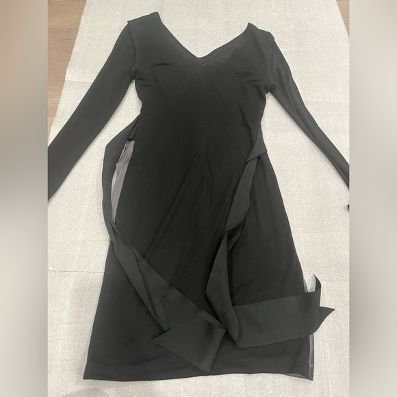 [US4]Vera Wang collection Gray Black Silk Blend Ruched Tie Sheath Dress Satin - Picture 3 of 9